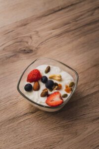 Fruits, nuts, yoghurt